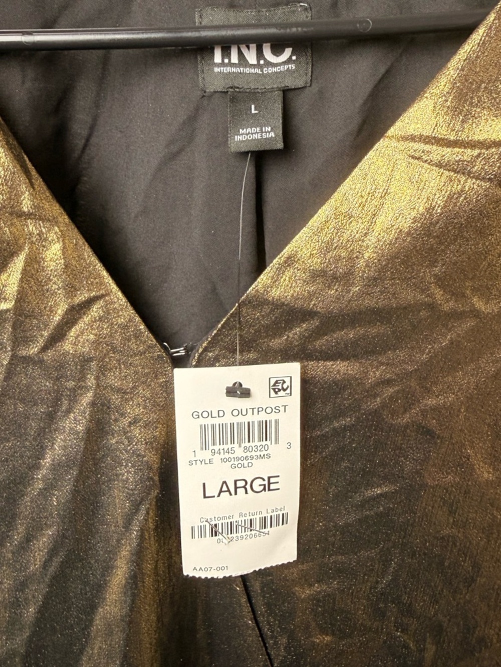 INC International Concepts Gold Metallic Tie Waist Blouse Large NWT - Picture 7 of 7